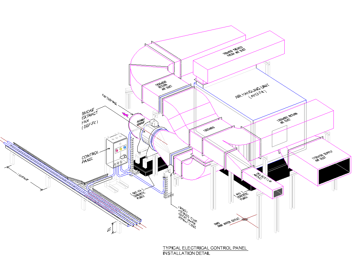AHU and Smoke Extract Fan Installation Detail — Control Panel and Cabling preview