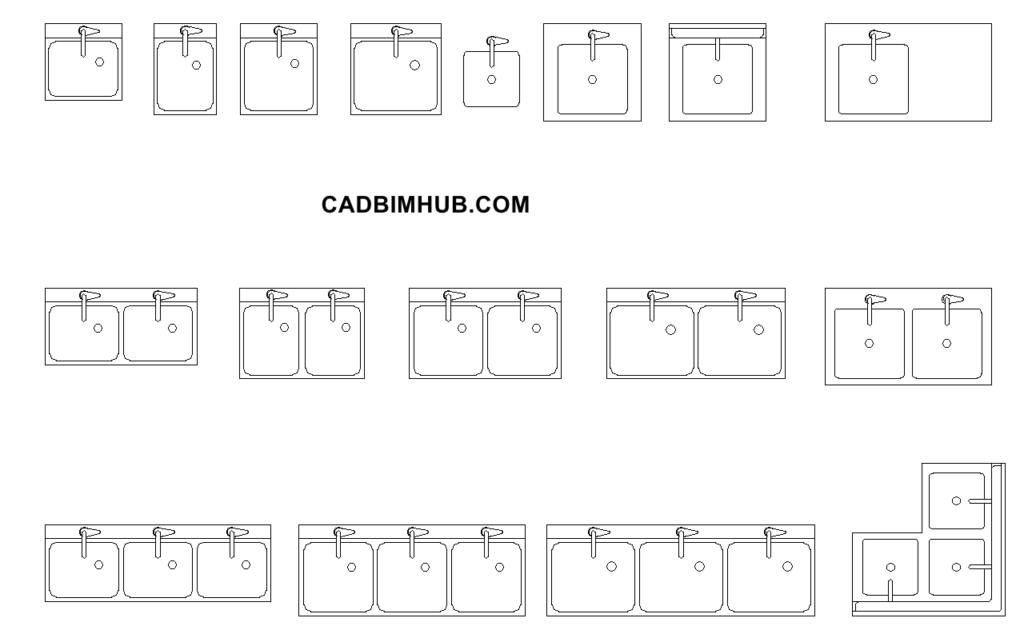 Commercial Kitchen Sink CAD Blocks — Single, Double, Triple Bowl preview