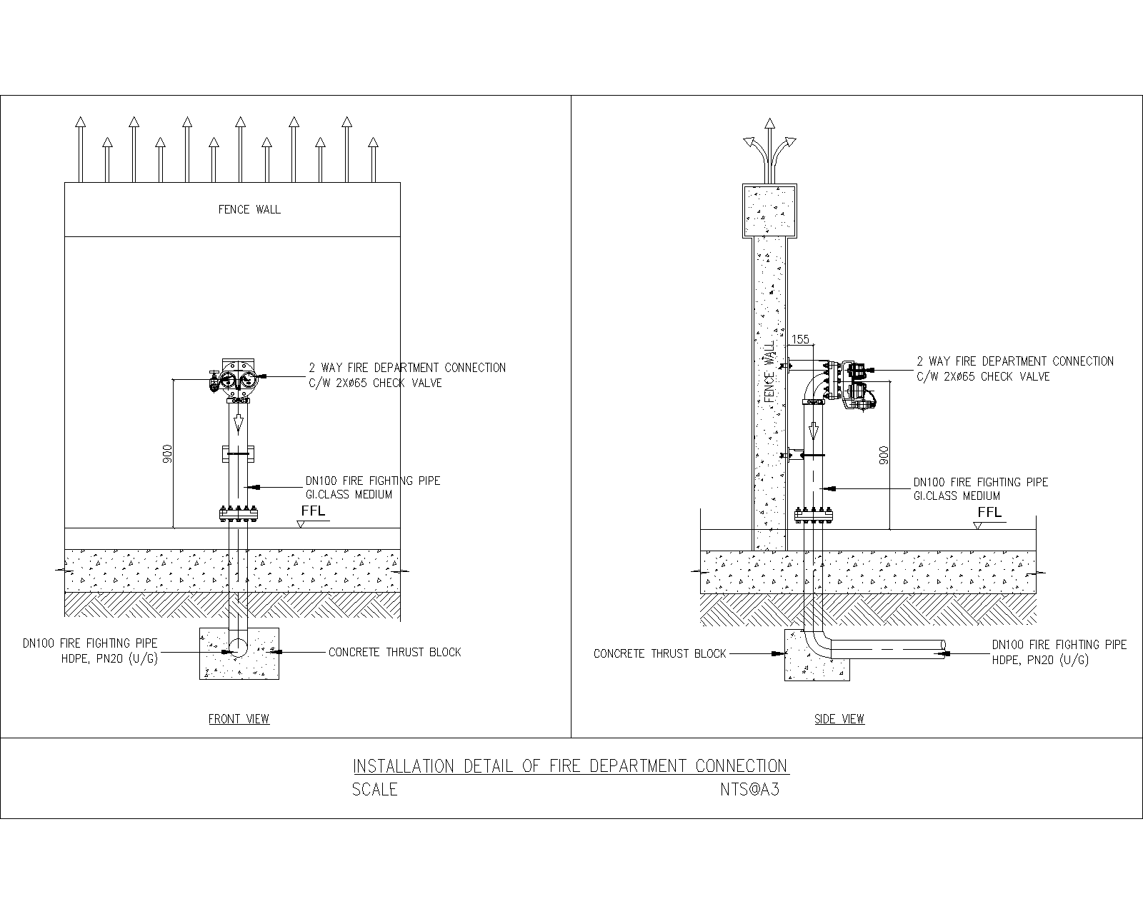2-Way Fire Department Connection Installation Detail — DWG preview