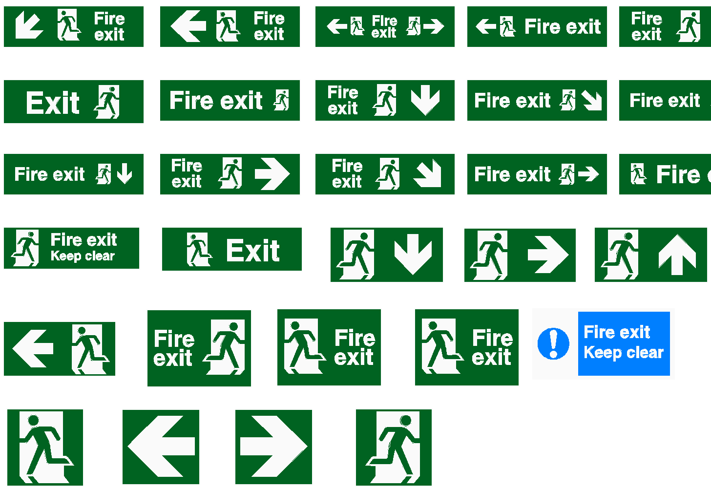 Fire Exit Sign CAD Blocks — Running Man Signs with Directional Arrows preview