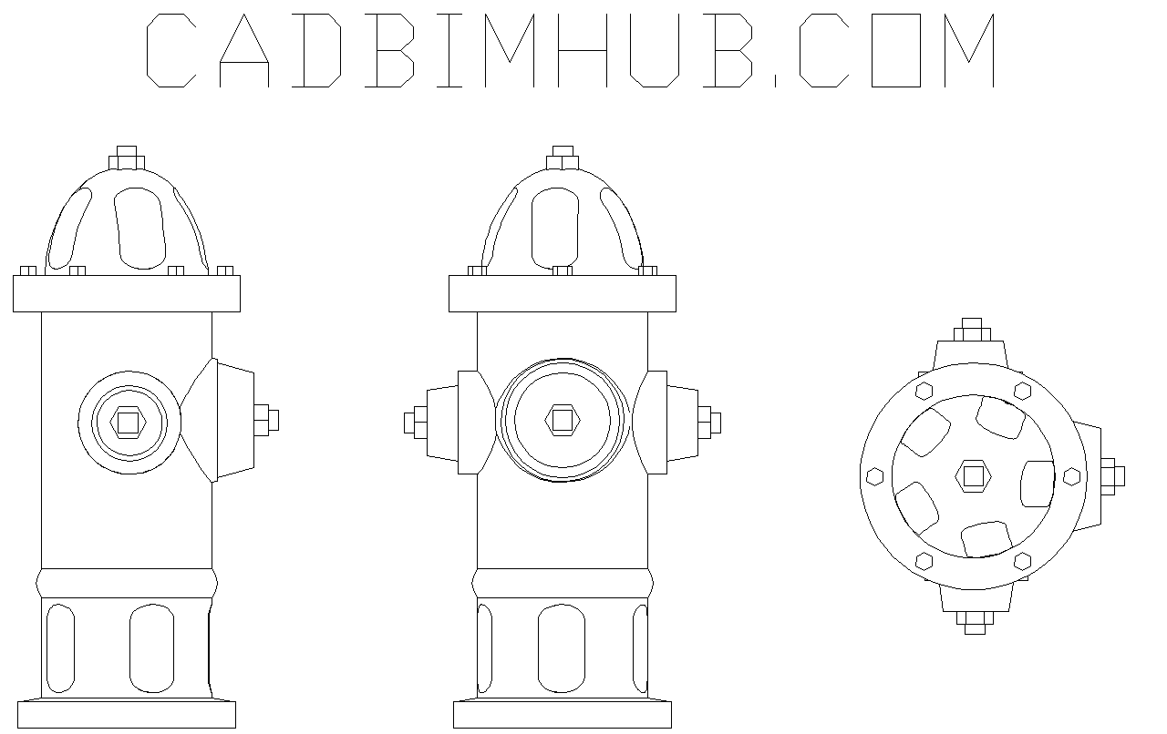 Fire Hydrant CAD Block — Front, Side and Top View preview