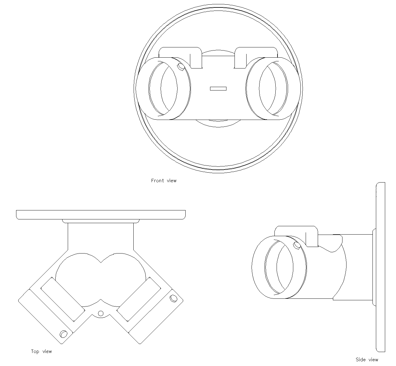 Siamese Connection CAD Block — Top, Front and Side View preview