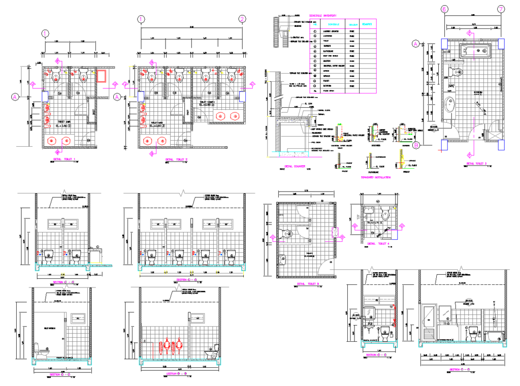 Toilet Details — Plans, Sections, Counter Detail and Fixture Mounting Heights preview