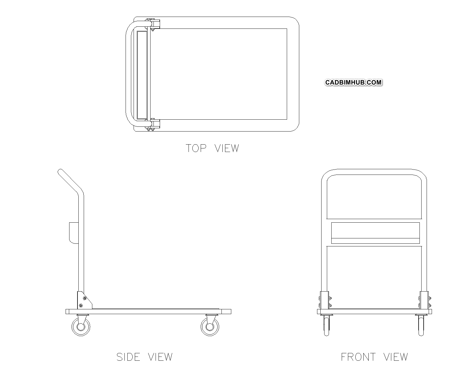 Platform Trolley CAD Block: Top, Side and Front View preview